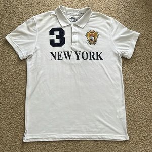 Robin Ruth Mens New York #3 White Rugby Polo Shirt Embroidered Crest